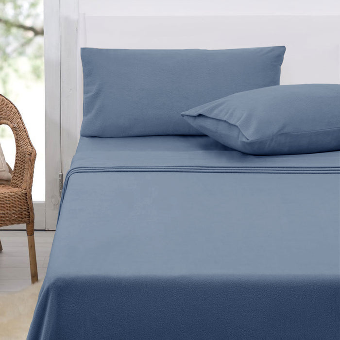 Danoz Direct -  Polar Fleece Sheet Set King 36cm Wall with King Pillowcases Airforce Blue