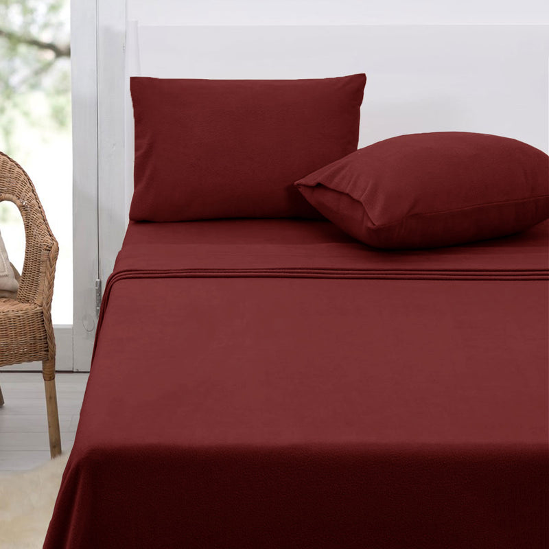 Danoz Direct -  Polar Fleece Sheet Set Double 30cm Wall Burgundy