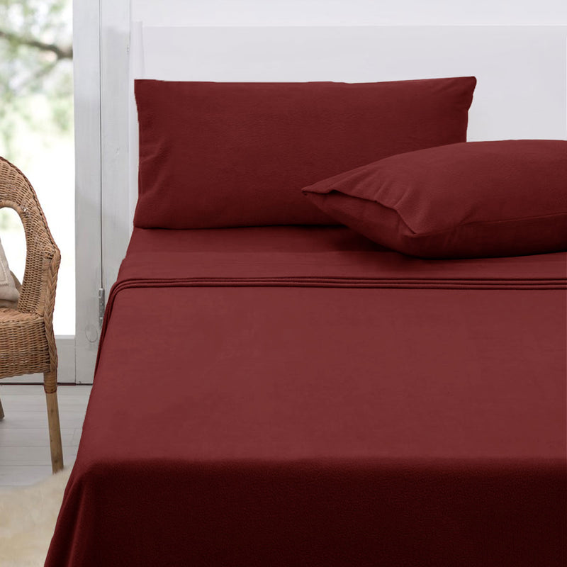 Danoz Direct -  Polar Fleece Sheet Set King 36cm Wall with King Pillowcases Burgundy