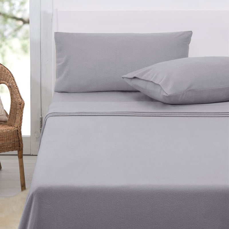 Danoz Direct -  Polar Fleece Sheet Set King 36cm Wall with King Pillowcases Grey