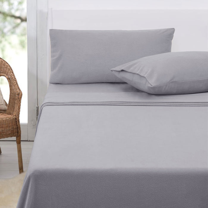 Danoz Direct -  Polar Fleece Sheet Set King 36cm Wall with King Pillowcases Grey