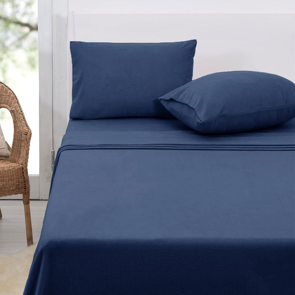Danoz Direct -  Polar Fleece Sheet Set Double 30cm Wall Midnight Blue