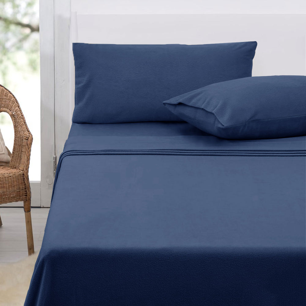 Danoz Direct -  Polar Fleece Sheet Set King 36cm Wall with King Pillowcases Midnight Blue