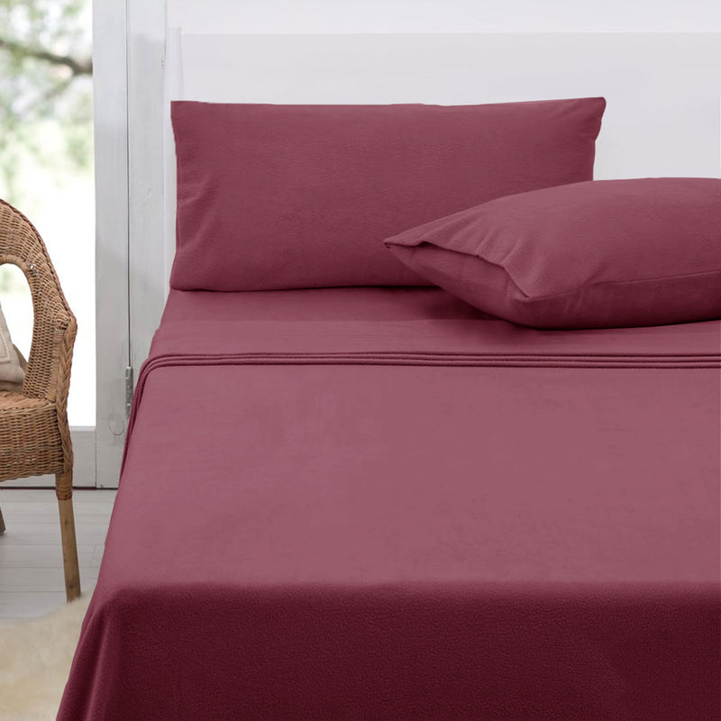 Danoz Direct -  Polar Fleece Sheet Set King 36cm Wall with King Pillowcases Rosewood