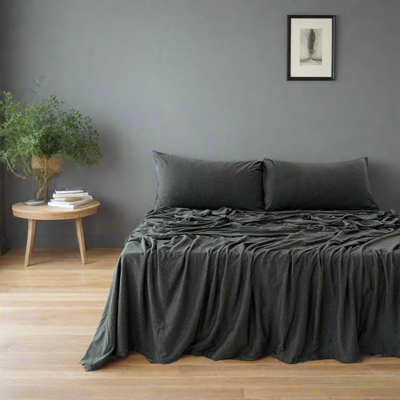 Danoz Direct -  BedT Organica Jersey Cotton-Blend Sheet Set Charcoal Queen