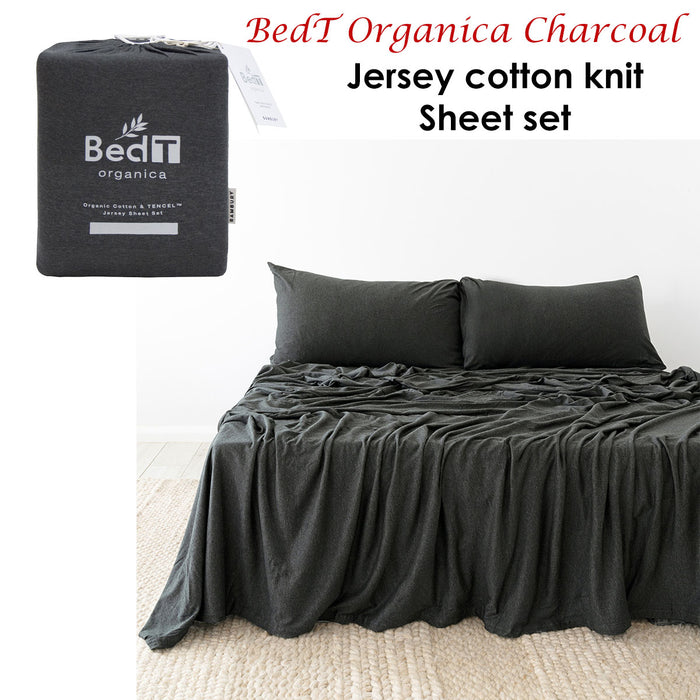 Danoz Direct -  BedT Organica Jersey Cotton-Blend Sheet Set Charcoal Queen