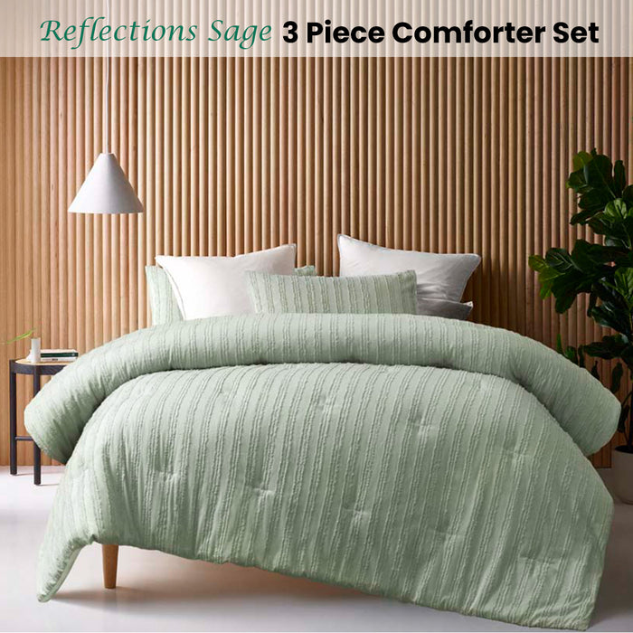 Danoz Direct -  Vintage Design Homewares Reflections Sage 3 Piece Comforter Set Queen