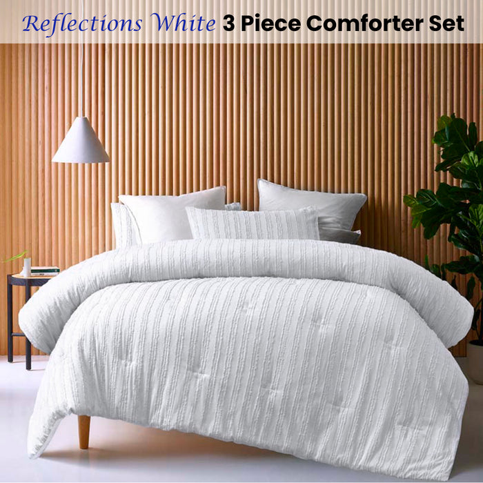 Danoz Direct -  Vintage Design Homewares Reflections White 3 Piece Comforter Set Queen