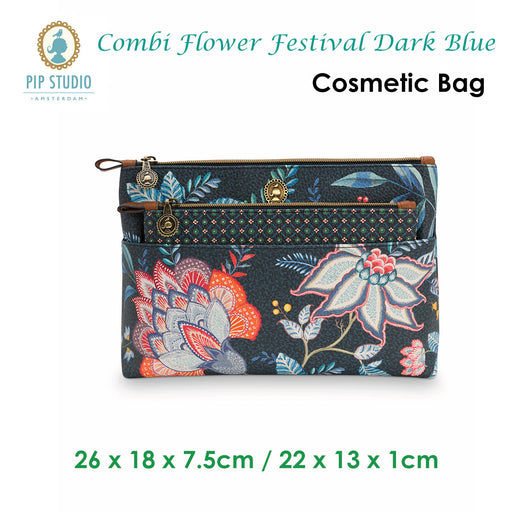 Danoz Direct - PIP Studio Combi Flower Festival Dark Blue Cosmetic Bag
