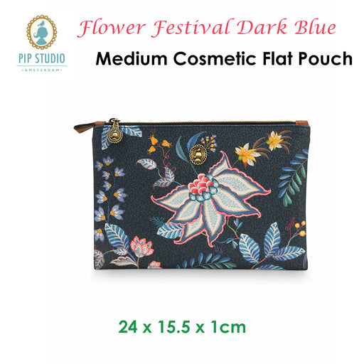 Danoz Direct - PIP Studio Flower Festival Dark Blue Medium Cosmetic Flat Pouch