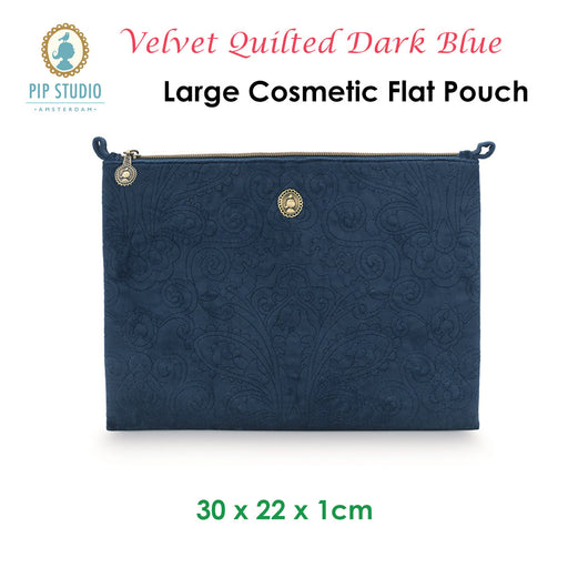 Danoz Direct - PIP Studio Velvet Quilted Dark Blue Large Cosmetic Flat Pouch