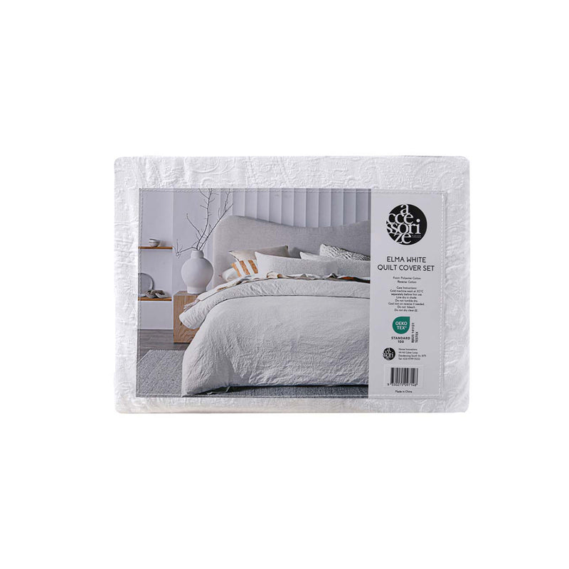 Danoz Direct -  Accessorize Elma White Jacquard Quilt Cover Set Queen