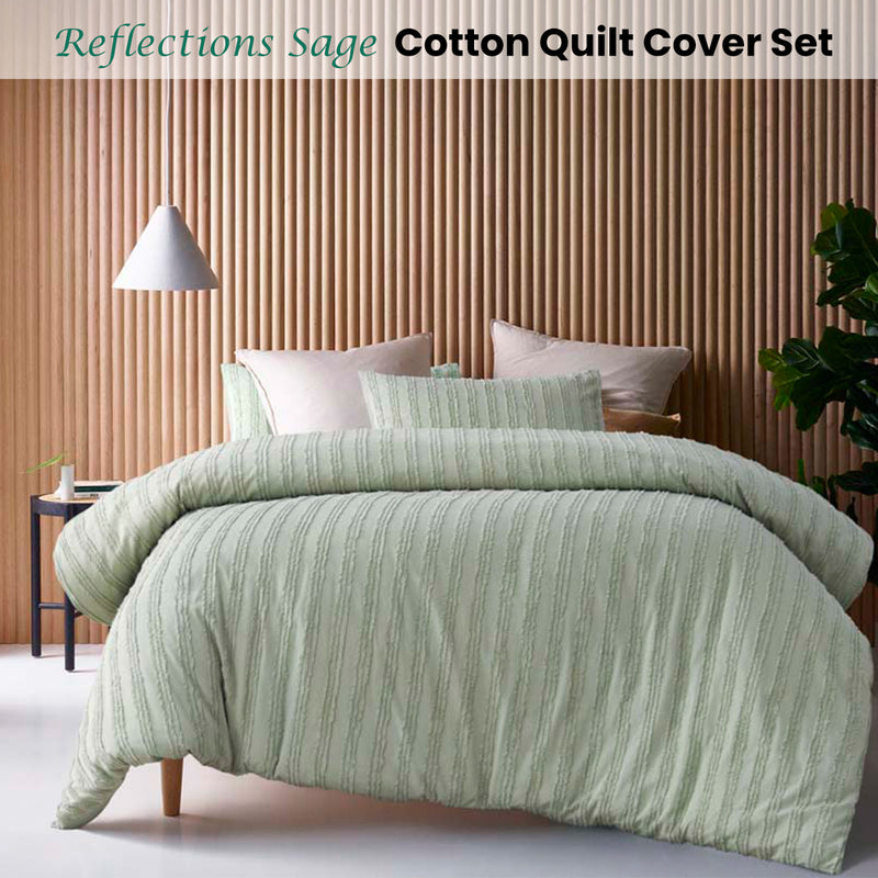 Danoz Direct -  Vintage Design Homewares Reflections Sage Cotton Quilt Cover Set Queen