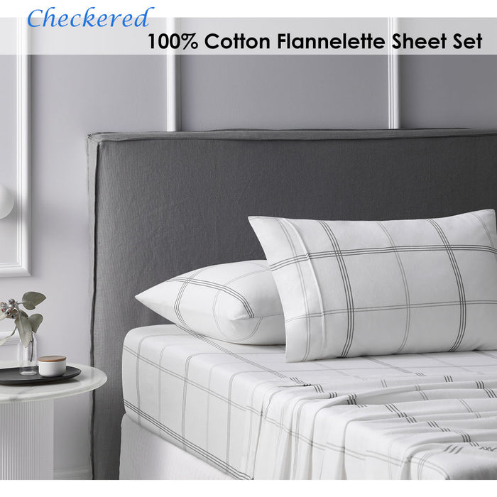 Danoz Direct -  Accessorize Cotton Flannelette Sheet Set Checkered Single