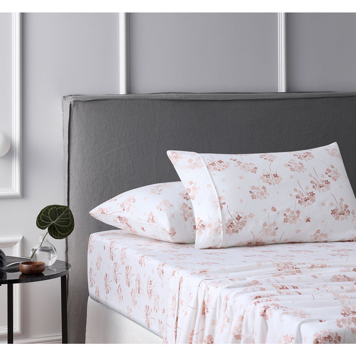 Danoz Direct -  Accessorize Cotton Flannelette Sheet Set Flower Bunch Pink Double