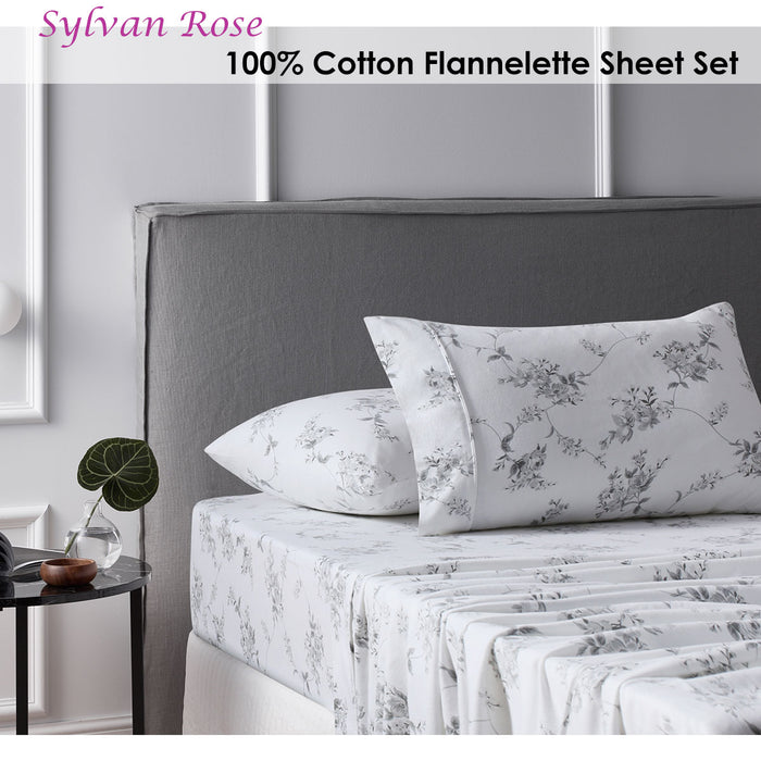 Danoz Direct -  Accessorize Cotton Flannelette Sheet Set Sylvan Rose Single