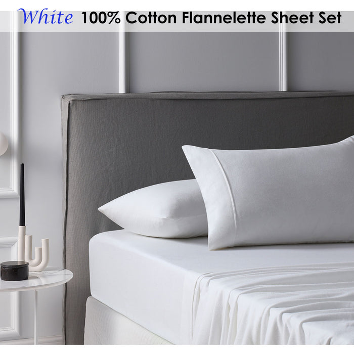 Danoz Direct -  Accessorize Cotton Flannelette Sheet Set White Single