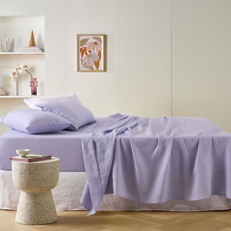 Danoz Direct -  Vintage Design Homewares Lilac French Linen Sheet Set Mega King 50cm wall