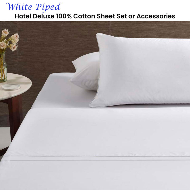 Danoz Direct -  Accessorize White Piped Hotel Deluxe Cotton Sheet Set Super King