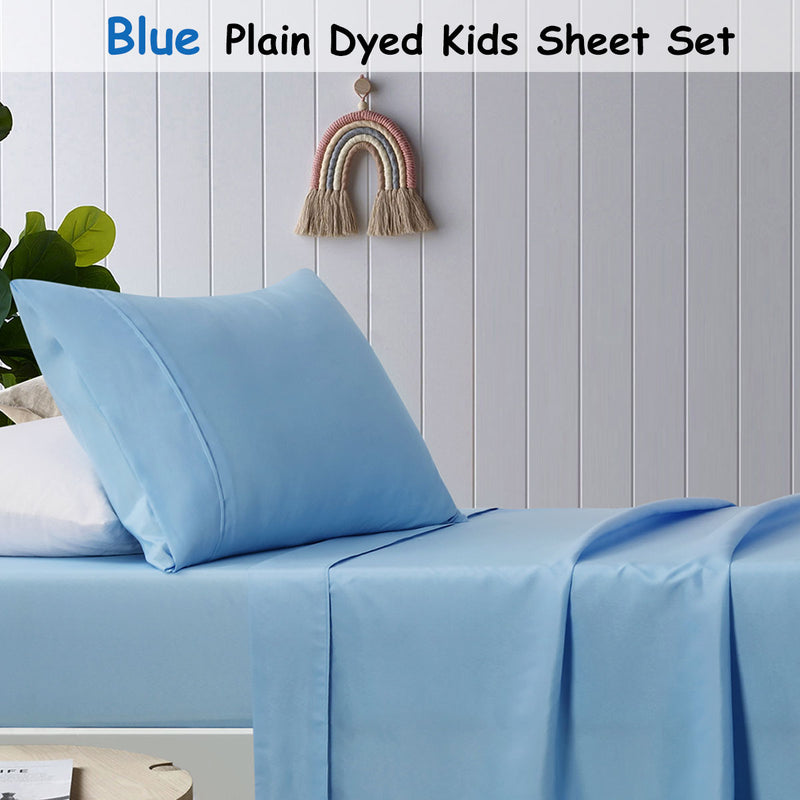 Danoz Direct -  Happy Kids Blue Plain Dyed Microfibre Sheet Set King Single