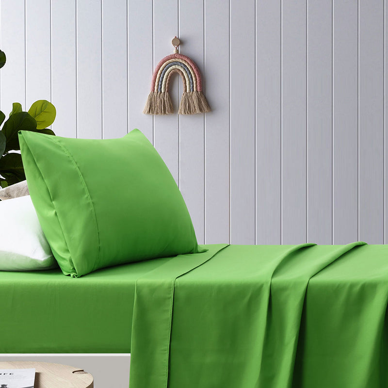 Danoz Direct -  Happy Kids Green Plain Dyed Microfibre Sheet Set King Single