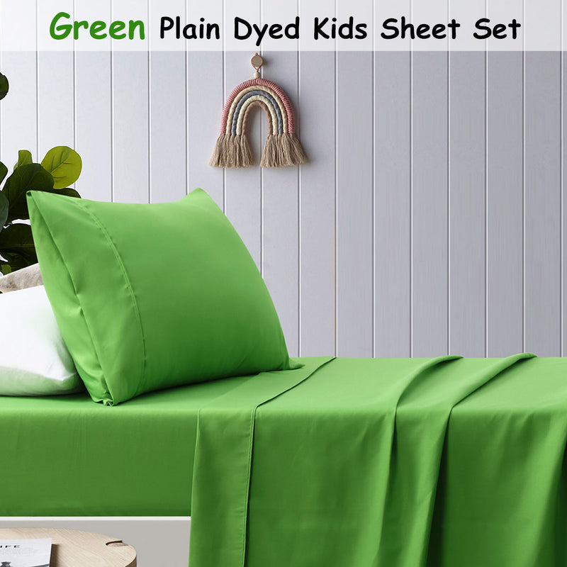 Danoz Direct -  Happy Kids Green Plain Dyed Microfibre Sheet Set King Single