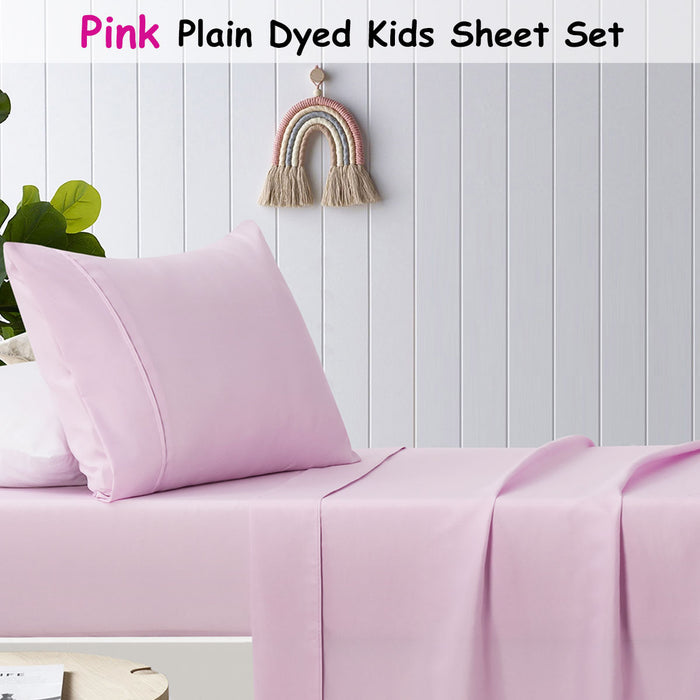 Danoz Direct -  Happy Kids Pink Plain Dyed Microfibre Sheet Set Double