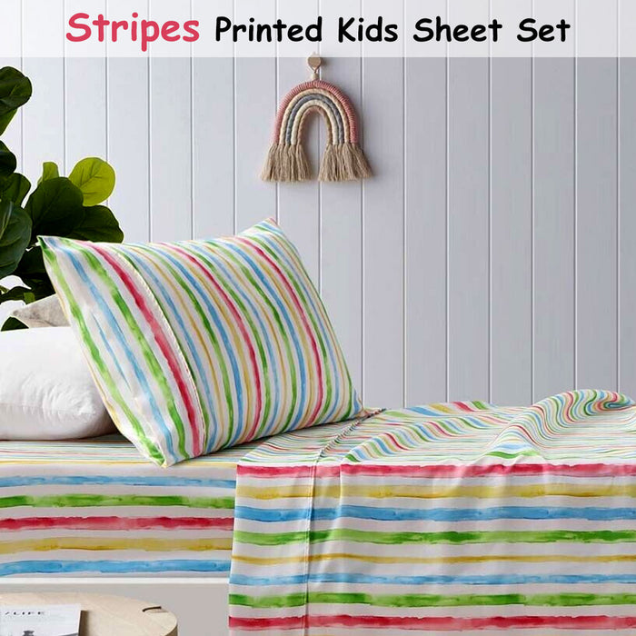 Danoz Direct -  Happy Kids Multi Stripes Printed Microfibre Sheet Set Double