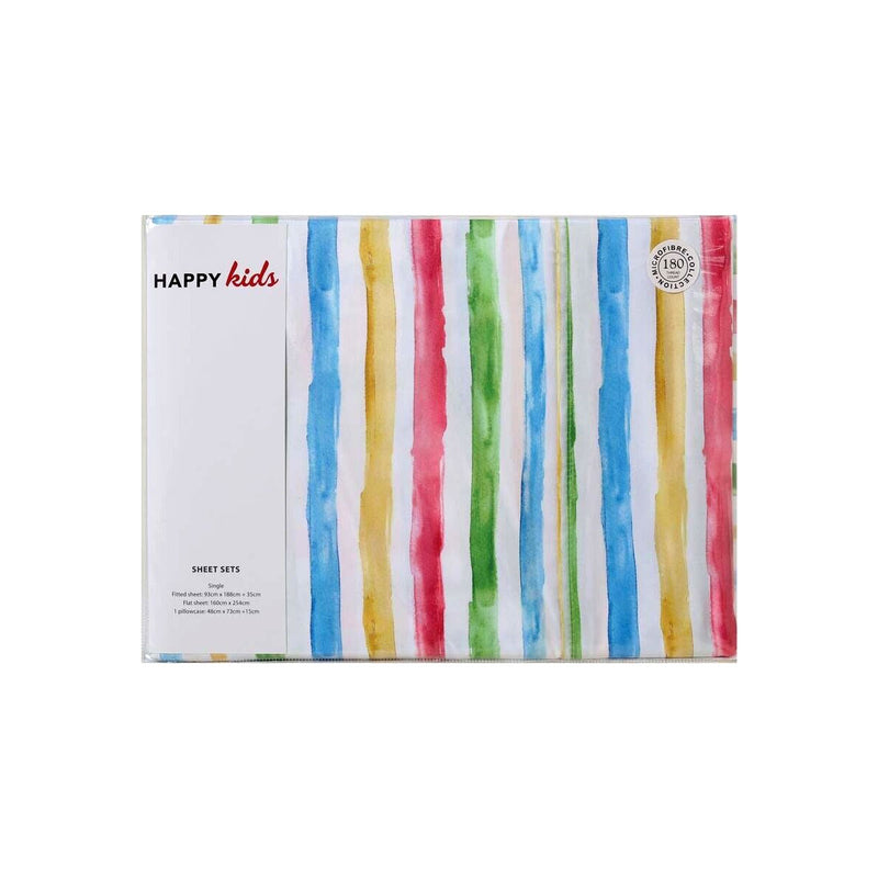 Danoz Direct -  Happy Kids Multi Stripes Printed Microfibre Sheet Set Double