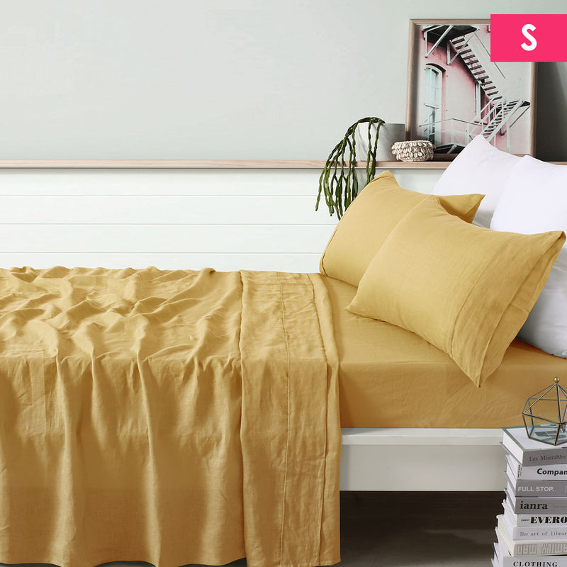 Danoz Direct -  Vintage Design Homewares 100% Linen Ochre Sheet Set Single