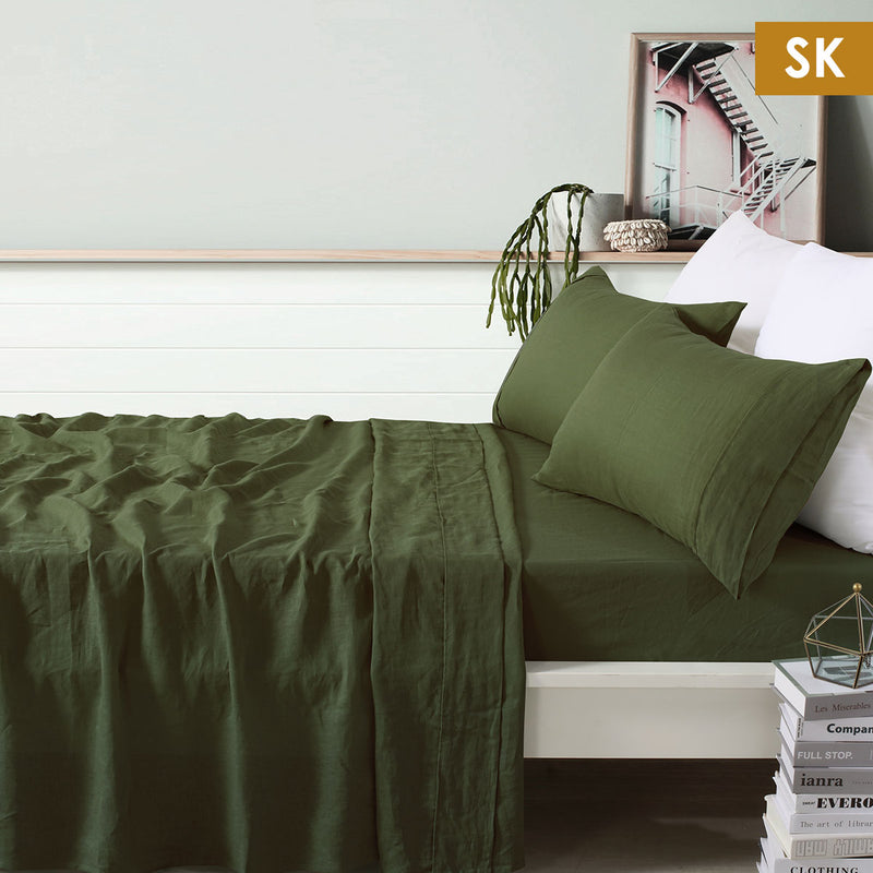 Danoz Direct -  Vintage Design Homewares 100% Linen Olive Sheet Set Super King..