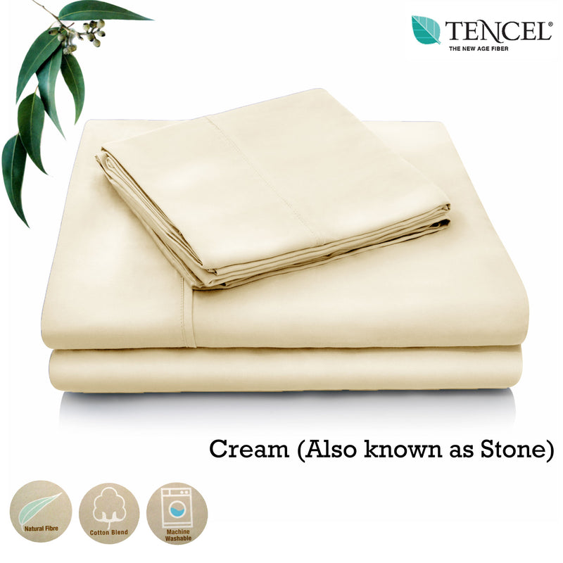 Danoz Direct -  Accessorize Tencel Cotton Blend Sheet Set Cream (Also Known as Stone) Single