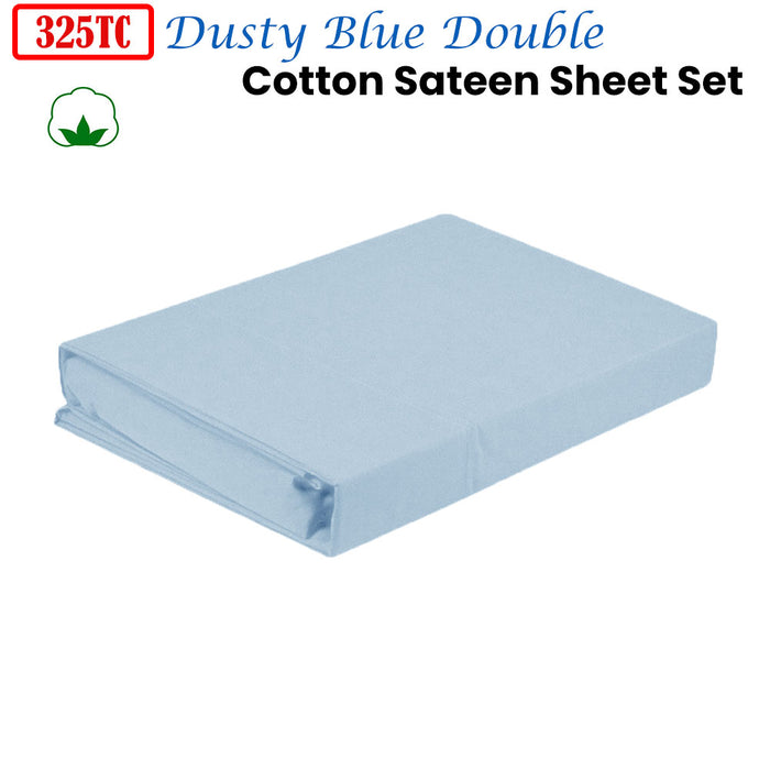 Danoz Direct -  325TC 100% Cotton Sateen Sheet Set Dusty Blue Double
