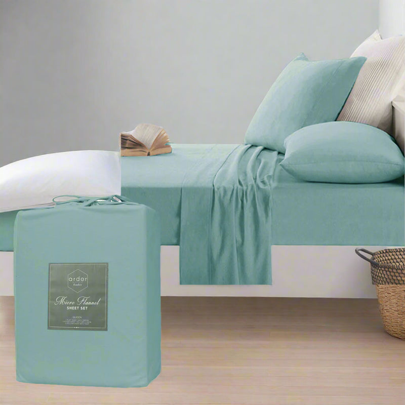 Danoz Direct -  Ardor Micro Flannel Sheet Set Blue Single