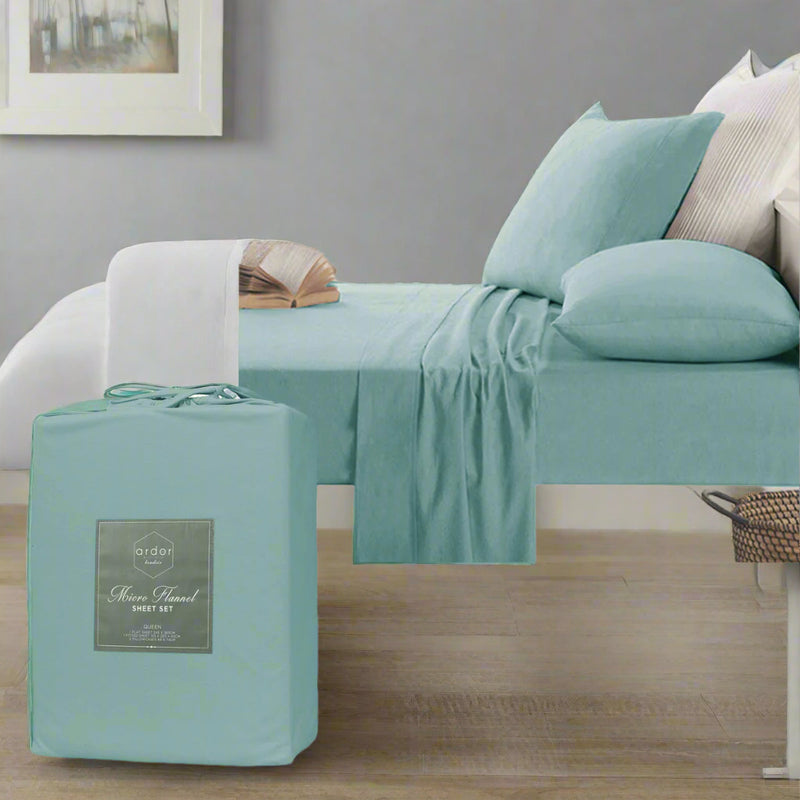 Danoz Direct -  Ardor Micro Flannel Sheet Set Blue Mega King