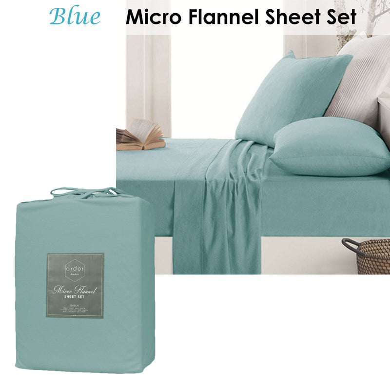 Danoz Direct -  Ardor Micro Flannel Sheet Set Blue Mega King