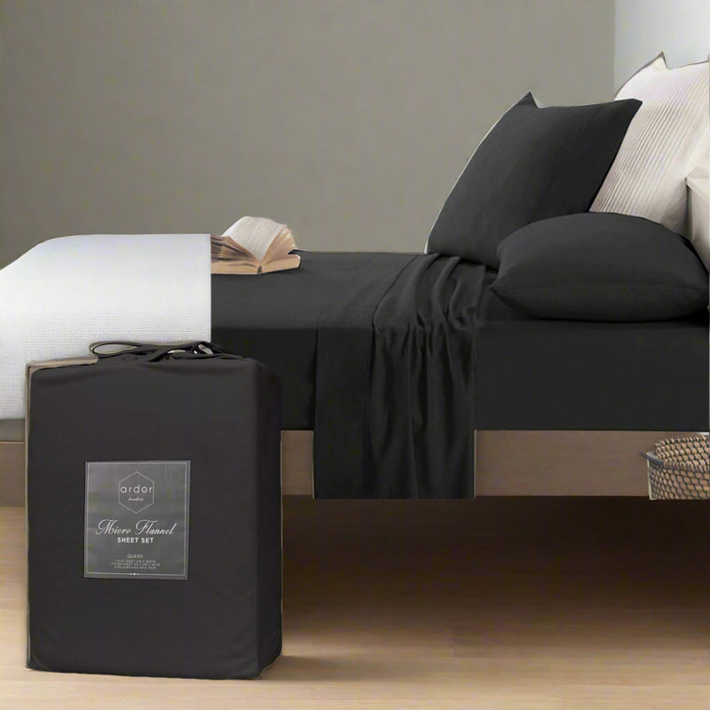 Danoz Direct -  Ardor Micro Flannel Sheet Set Charcoal Single