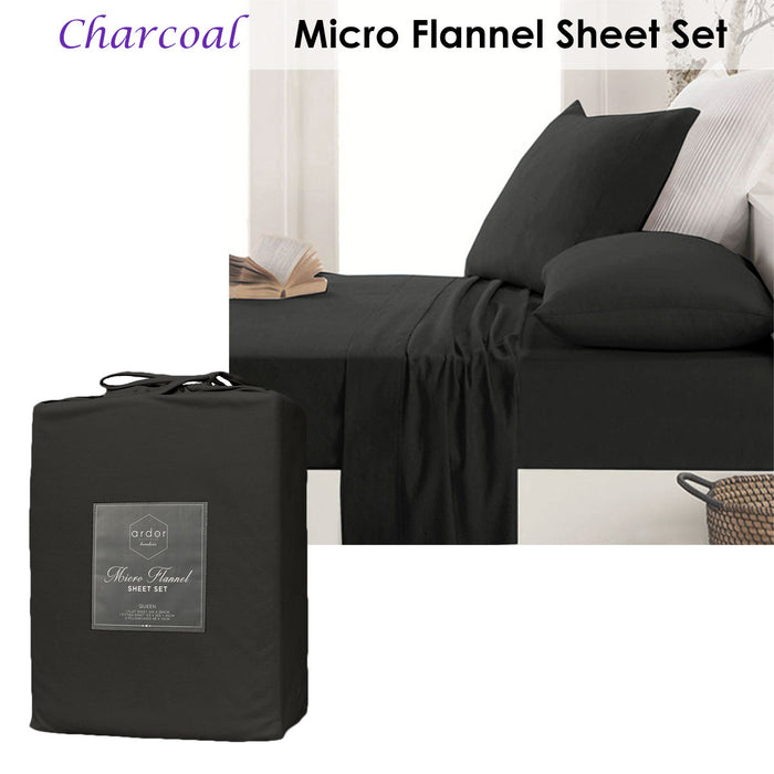 Danoz Direct -  Ardor Micro Flannel Sheet Set Charcoal Single