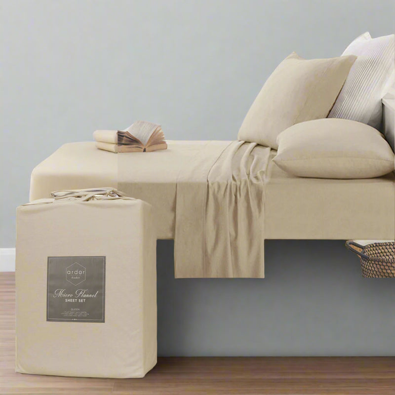 Danoz Direct -  Ardor Micro Flannel Sheet Set Latte King