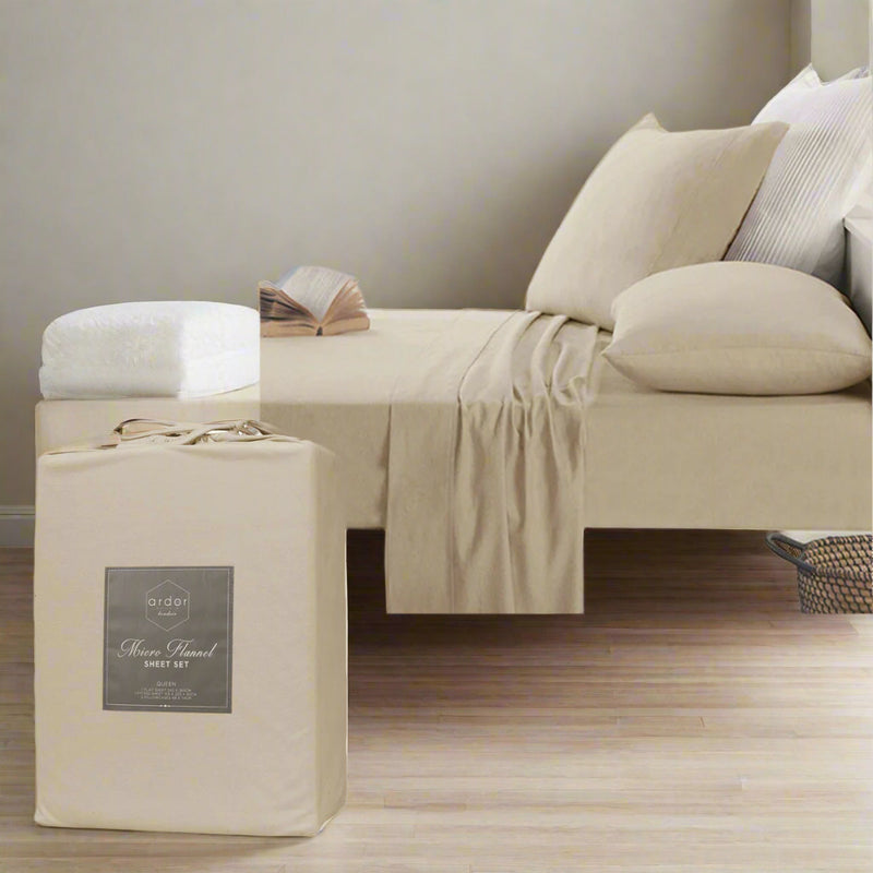 Danoz Direct -  Ardor Micro Flannel Sheet Set Latte Single