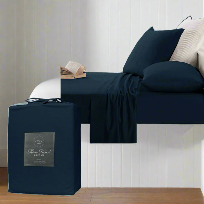 Danoz Direct -  Ardor Micro Flannel Sheet Set Navy King