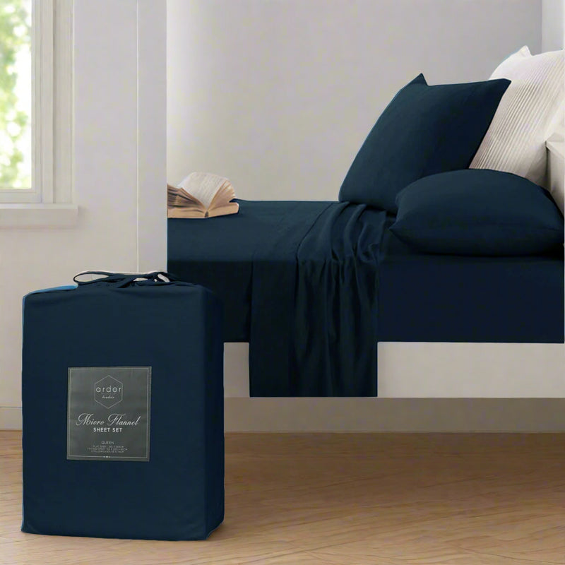 Danoz Direct -  Ardor Micro Flannel Sheet Set Navy Mega King