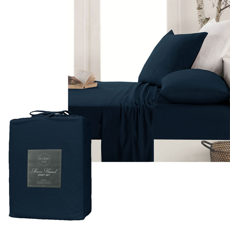 Danoz Direct -  Ardor Micro Flannel Sheet Set Navy Mega King