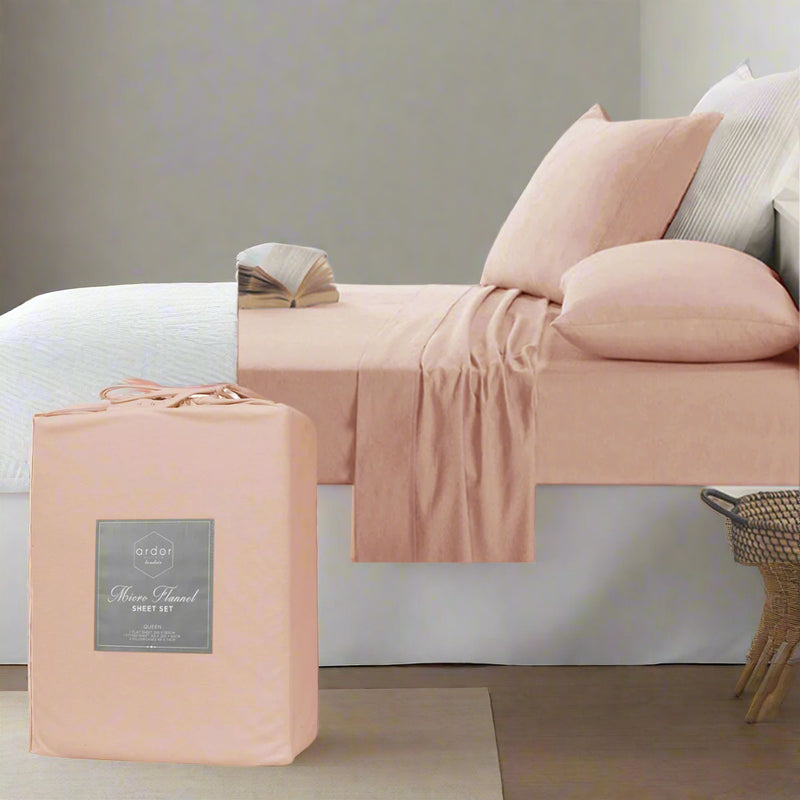 Danoz Direct -  Ardor Micro Flannel Sheet Set Dusty Pink Mega King