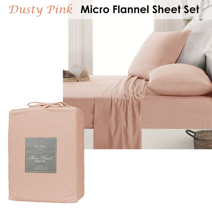 Danoz Direct -  Ardor Micro Flannel Sheet Set Dusty Pink Mega King