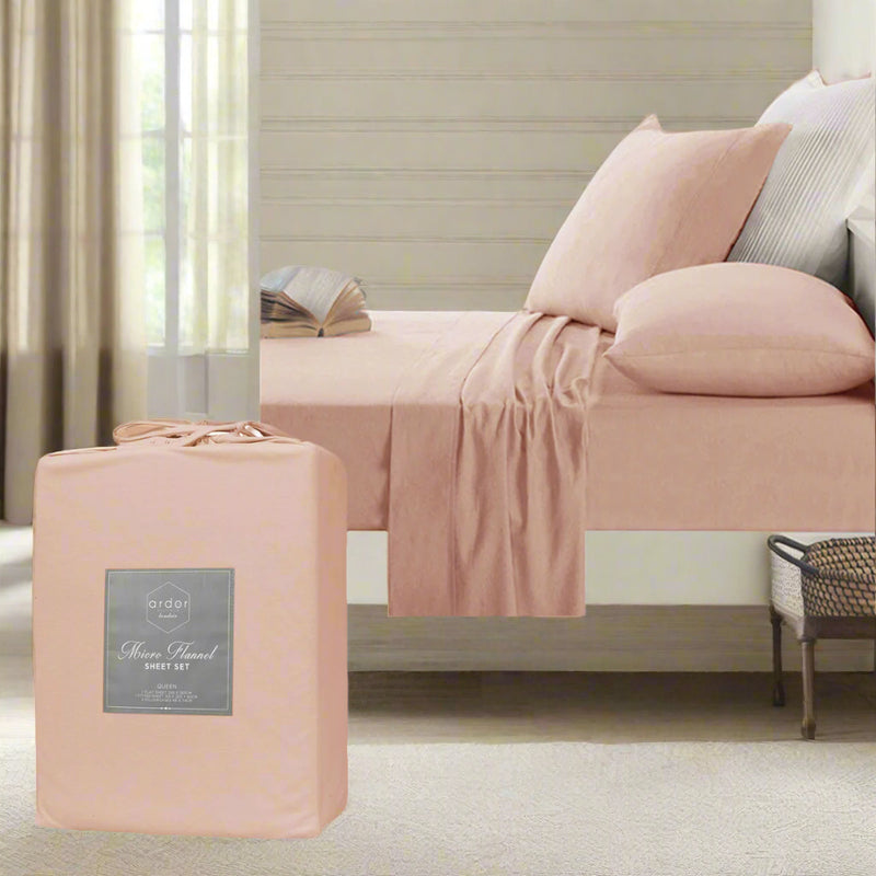 Danoz Direct -  Ardor Micro Flannel Sheet Set Dusty Pink Mega Queen