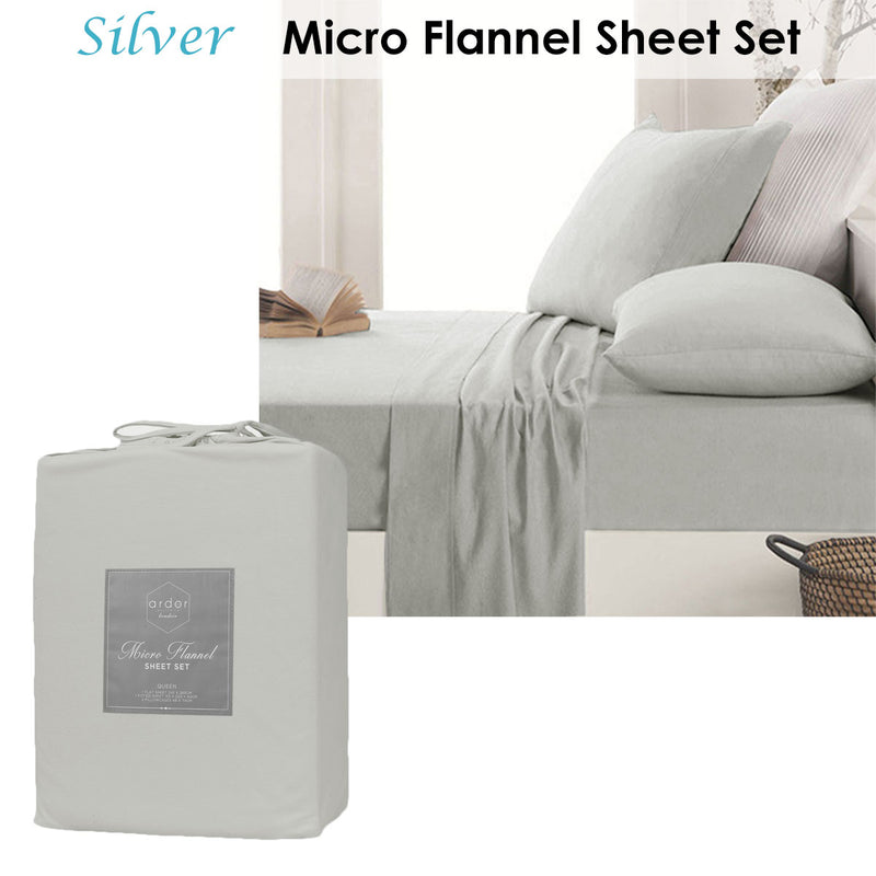 Danoz Direct -  Ardor Micro Flannel Sheet Set Silver Single