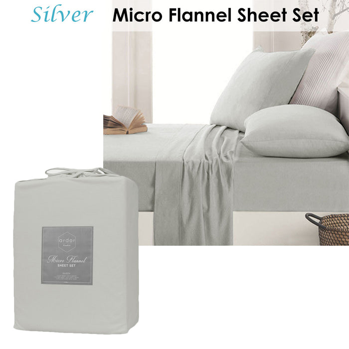 Danoz Direct -  Ardor Micro Flannel Sheet Set Silver Mega Queen