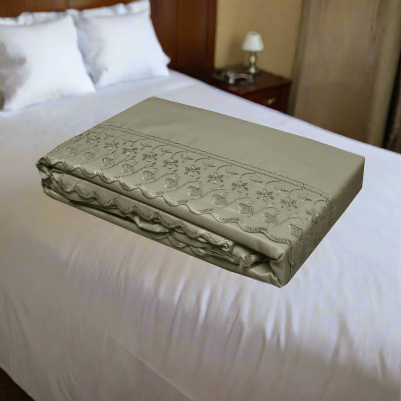 Danoz Direct -  Essentially Home Living Machine Lace Embroidered Sheet Set Single Mocha