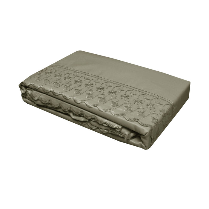 Danoz Direct -  Essentially Home Living Machine Lace Embroidered Sheet Set Single Mocha